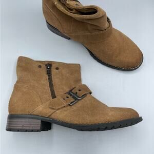 DV Dolce Vita Tan Sabrina Faux Suede Ankle Boots 8.5 Booties Fall Buckle Brown